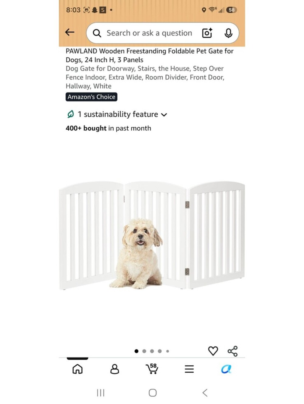 PAWLAND Wooden Freestanding Foldable Pet Gate for Dogs, 24 Inch H, 3 Panels, in-
